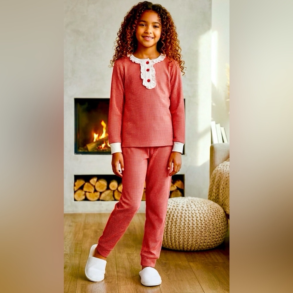 Little English PJ Set Children’s S Girl’s 6 Valentines Holiday Red White Pajamas